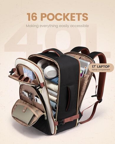 LOVEVOOK Travel Backpack Carry on Flight Approved 40L,Waterproof TSA Travel Essentials Personal Item Backpack for Women Men,Large Carry on Luggage Suitcase Travel Bag for Airplane with 3 Packing Cubes in Kuwait