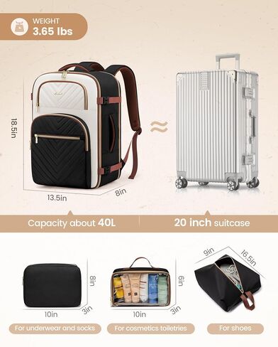 LOVEVOOK Travel Backpack Carry on Flight Approved 40L,Waterproof TSA Travel Essentials Personal Item Backpack for Women Men,Large Carry on Luggage Suitcase Travel Bag for Airplane with 3 Packing Cubes in Kuwait
