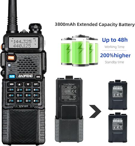 Baofeng UV-5R 8W Tidradio Wireless Programmer Baofeng Bluetooth Two Way Radio Battery and Earpiece for Hunting Survival Gear Battery and Earpiece for Hunting Survival Gear 3800mAh (Black) in Saudi Arabia