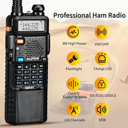 Baofeng UV-5R 8W Tidradio Wireless Programmer Baofeng Bluetooth Two Way Radio Battery and Earpiece for Hunting Survival Gear Battery and Earpiece for Hunting Survival Gear 3800mAh (Black) in Saudi Arabia