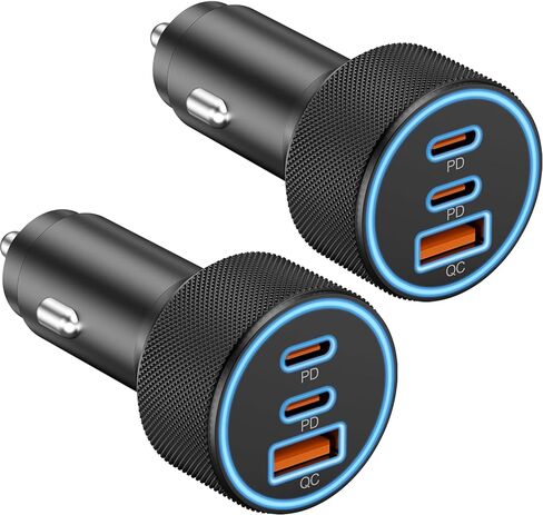 USB C Car Charger, 3-Port 67W Dual USBC & USB-A Car Phone Accessories Fast Power Adapter Cargador Carro PD/QC Cigarette Lighter for iPhone 16/15, iPad, Samsung Galaxy S25/S24, Pixel, Android, 2-Pack in Kuwait