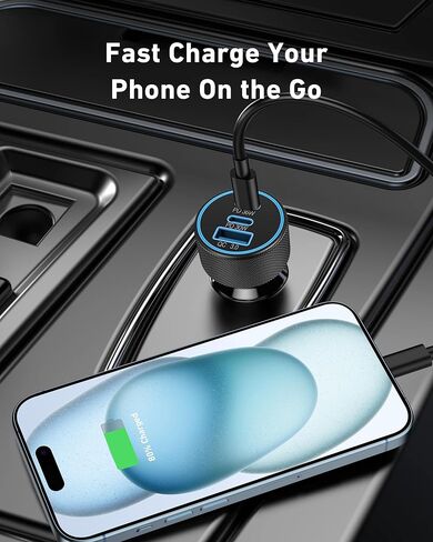USB C Car Charger, 3-Port 67W Dual USBC & USB-A Car Phone Accessories Fast Power Adapter Cargador Carro PD/QC Cigarette Lighter for iPhone 16/15, iPad, Samsung Galaxy S25/S24, Pixel, Android, 2-Pack in Kuwait