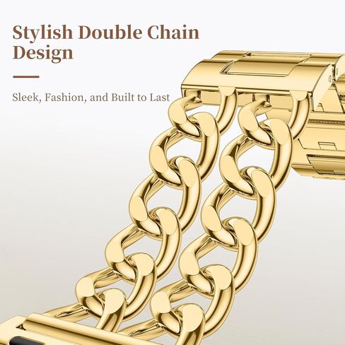 GEAK Gold Watch Band - Compatible with Apple Watch Bands for Women 40mm 38mm 41mm 42mm, Stylish Adjustable Metal Double Steel Chain Bracelet for iWatch Bands Series SE 10 9 8 7 6 5 4 3 2 1 in Saudi Arabia