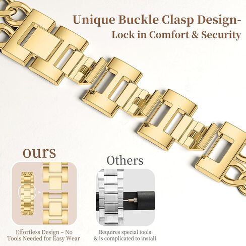 GEAK Gold Watch Band - Compatible with Apple Watch Bands for Women 40mm 38mm 41mm 42mm, Stylish Adjustable Metal Double Steel Chain Bracelet for iWatch Bands Series SE 10 9 8 7 6 5 4 3 2 1 in Saudi Arabia