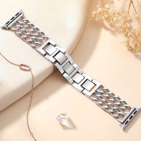Geak Gold Watch Band - متوافق مع فرق Apple Watch للنساء 40 مم 38 مم 41 مم 42 مم ، سوار سلسلة من الصلب المزدوج المعدني الأنيق لسلسلة فرق IWatch SE 10 9 8 7 6 5 4 3 2 1 in Saudi Arabia
