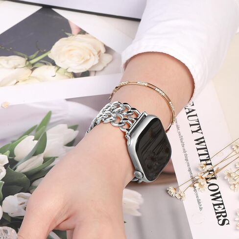 Geak Gold Watch Band - متوافق مع فرق Apple Watch للنساء 40 مم 38 مم 41 مم 42 مم ، سوار سلسلة من الصلب المزدوج المعدني الأنيق لسلسلة فرق IWatch SE 10 9 8 7 6 5 4 3 2 1 in Saudi Arabia