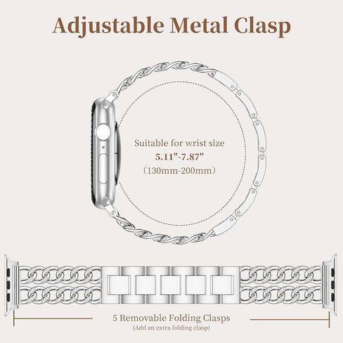 Geak Gold Watch Band - متوافق مع فرق Apple Watch للنساء 40 مم 38 مم 41 مم 42 مم ، سوار سلسلة من الصلب المزدوج المعدني الأنيق لسلسلة فرق IWatch SE 10 9 8 7 6 5 4 3 2 1 in Saudi Arabia