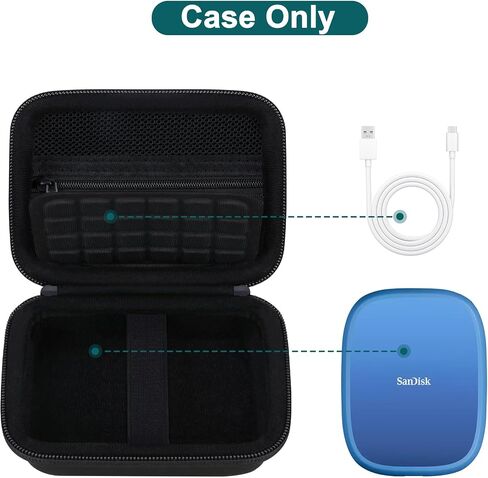 Canboc Carrying Case for SanDisk Creator Phone SSD 1TB 2TB External Solid State Drive, Zipper Mesh Pocket fit Cable, Black (Case Only) in Kuwait