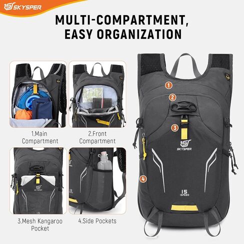 SKYSPER Small Hiking Backpack 15L Lightweight Day Pack Travel Hiking Daypack for Women Men(Black) in Saudi Arabia