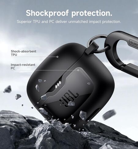 SURITCH Magnetic Bumper Case Compatible with JBL Tune Flex Earbuds, Rugged Shockproof Protective Covers for JBL Tune Flex with Magnetic Lid Lock & Carabiner & Cleaning Kit & Removal Tool, Black in Saudi Arabia