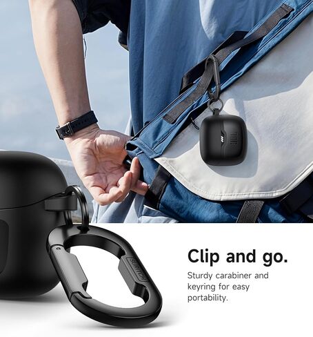 SURITCH Magnetic Bumper Case Compatible with JBL Tune Flex Earbuds, Rugged Shockproof Protective Covers for JBL Tune Flex with Magnetic Lid Lock & Carabiner & Cleaning Kit & Removal Tool, Black in Saudi Arabia