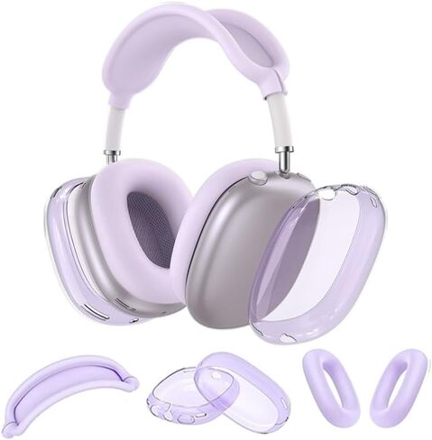 Silicone Case Cover for AirPods Max Headphones (2024/2020), Clear Soft TPU Ear Cups Cover/Ear Pad Case Cover/Headband Cover 3-in-1 Transparent Accessories Case Protector Cover for Airpods Max(Purple) in Kuwait