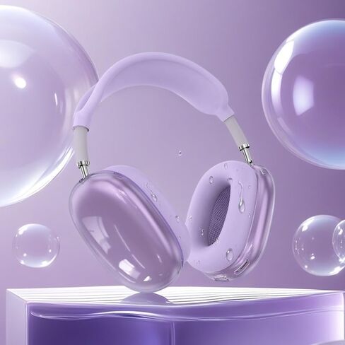 Silicone Case Cover for AirPods Max Headphones (2024/2020), Clear Soft TPU Ear Cups Cover/Ear Pad Case Cover/Headband Cover 3-in-1 Transparent Accessories Case Protector Cover for Airpods Max(Purple) in Kuwait
