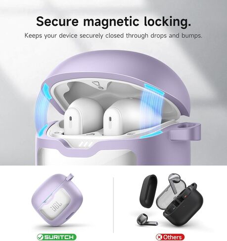 SURITCH Magnetic Bumper Case Compatible with JBL Tune Flex Earbuds, Rugged Shockproof Protective Covers for JBL Tune Flex with Magnetic Lid Lock & Carabiner & Cleaning Kit & Removal Tool, Black in Saudi Arabia