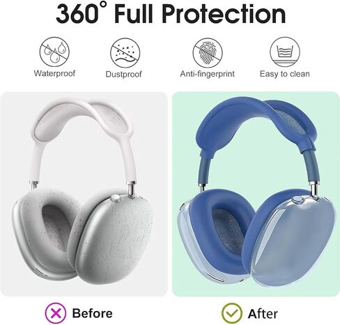 Silicone Case Cover for AirPods Max Headphones (2024/2020), Clear Soft TPU Ear Cups Cover/Ear Pad Case Cover/Headband Cover 3-in-1 Transparent Accessories Case Protector Cover for Airpods Max(Purple) in Kuwait