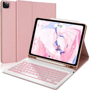 Keyboard Case for iPad Air 13-inch (M3 2025, M2 2024) & iPad Pro 12.9-inch (6th/5th/4th/3rd Gen), 7 Colors Backlit, Magnetic Detachable Wireless Keyboard, Smart Folio Cover with Pencil Holder