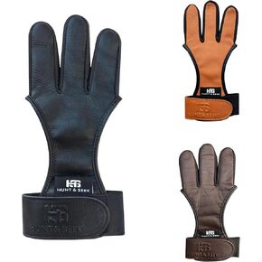 Hunt & Seek Cow Leather Thick Three Finger Archery Shooting Glove for Recurve & Compound Bow – Finger Tab Accessory