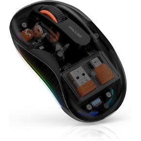Bluetooth Wireless Mouse, Transparent RGB Tri-Modes Mouse,Bluetooth & 2.4GHz for Multi Device, USB-C Receiver Ideal for MacBook/Laptops, Rechargeable, Silent, Portable, Cool LED, Ergonomic - Green