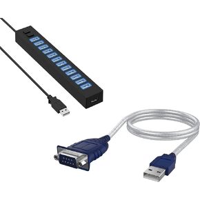 SABRENT USB 2.0 to Serial (9 Pin) DB 9 RS 232 Converter Cable, Prolific Chipset, HEXNUTS,+13 Port High Speed USB 2.0 Hub with Power Adapter and 2 Control Switches