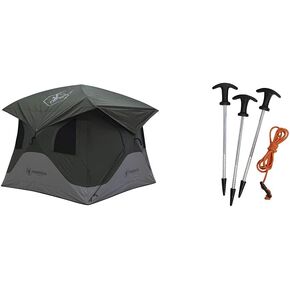 Gazelle T3X GT301GR 3 Person Pop Up Portable Camping Hub Tent Bundle with 12-Pack All-Terrain Stakes and Accessories