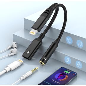 MTAKYI 【Apple MFi Certified 2-in-1 Lightning to 3.5mm Jack Headphone and Charger Cable Adapter,Earphones Converter Splitter Support Music+Charge+HiFi+Mic+Control for iPhone 14 Pro Max/14 13 12 11