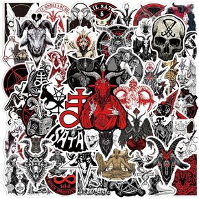 50 Pcs Satan Devil Demon Baphomet Pentagram Car Bumper Window Sticker Decal Motorcycle Stickers Laptop Bumper Skateboard Luggage Sticker for Truck Hardhat Stickers (Satan)