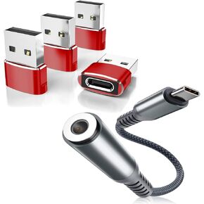 Elebase 4 Pack USB to USB C Adapter and USB C to 3.5mm Adapter,Type C 1/8 Inch Headphone Jack Audio Aux Converter, for iPhone 15 14 13 12 Pro Plus Max,Samsung Galaxy S23 S22 S21