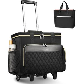 Ytonet Rolling Teacher Bag, Multifunctional Teacher Tote Bag with Detachable Dolly & File Tote, Large Rolling Briefcase with 15.6" Padded Laptop Compartment for Teaching, Office, Work, Craft, Black