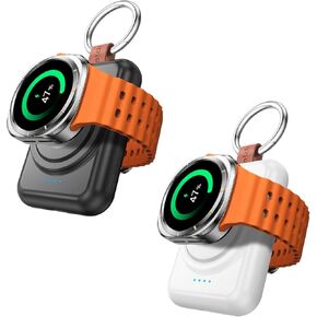 شاحن محمول لـ Samsung Watch ، 1800 مللي أمبير في الساعة Power Bank Travel Ceychain Charger For Samsung Galaxy Watch 7/Ultra/6/6 Classic/5/5Pro/4/3 و Active 2/1 ، Black + White