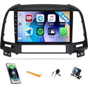 CAMECHO 4+64G Car Radio Stereo for Hyundai Santa Fe 2006-2012 with Wireless Carplay Android Auto 16EQ, Android 13 Radio, 9" Touch Screen Car Stereo with Bluetooth 5.0 GPS WiFi FM HD Backup Camera