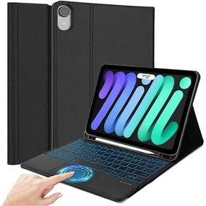 Keyboard Case for iPad Mini 7 A17 Pro, iPad Mini 7th/6th Generation (2024/2021), 7 Color Backlit, Multi-Touch Trackpad, Stand Folio Keyboard Cover with Rechargeable (USB-C) Keyboard, Black