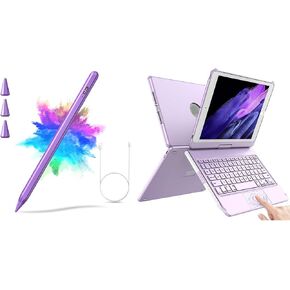 TQQ Touchpad Keyboard Case for iPad 9th/8th/7th Generation 10.2 inch (Purple) Bundle with Stylus Pen for iPad Compatible with 2018-2023 Release (Purple)