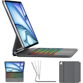 KVAGO Keyboard Case for iPad Air 11 inch M3,2025/M2, 2024 & iPad Pro 11 inch (4th/3rd/2nd/1st Gen) - Multi-Touch Trackpad, Magic Keyboard Case for iPad Air 5th/4th Gen, Rainbow Colors Backlit, Black