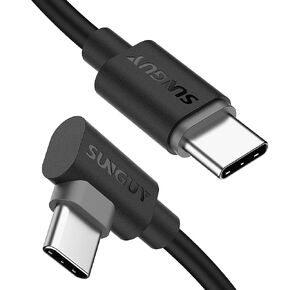 Sunguy USB C to USB C Cable 2ft [2pack] ، الزاوية اليمنى 90 درجة من C إلى C 60W PD Charge Fast Agrag