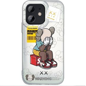 Case for iPhone 14 and for iPhone 13, 3D Silver with Trendy Robot Cartoon Design, Street Artwork Sneaker IMD Laser Shockproof Silicone Protective Cell Phone Back Cover for Boys Girls