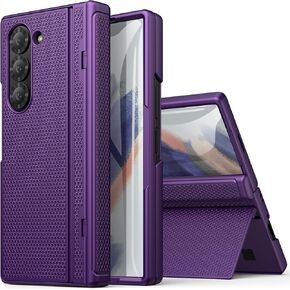 for Samsung Galaxy Z Fold 6 Case with Kickstand & Front Screen Protector & Hinge Protection, Slim Fit Rugged Hard 360° Full Body Cover Protective Phone Case for Samsung Z Fold 6 5g 2024, Black
