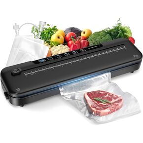 Vacuum Sealer Machine for Food Preservation, 6-in-1 Food Sealer for Freshness Storage, 75kpa Compact Vacuum Sealing Machine with External Sliding Blade, Digital Countdown Timer Black