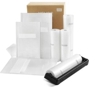 Family Pack Vacuum Sealer Rolls Bags, 6"x10" (50pcs), 8"x12" (70pcs), 8"x20' (2 rolls), 11"x20' (2 rolls), Compact Roll Dispenser, Leakproof Food Storage, Sous Vide, Meal Prep, Food Saver, Wevac Core