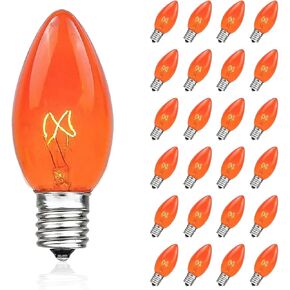 25 حزمة C7 استبدال المصابيح واضحة، 120V 5W المتوهجة، C7 أضواء عيد الميلاد، E12 الشمعدانات قاعدة C7 مصابيح الهالوين الأبيض الدافئ للفناء في الهواء الطلق سلسلة أضواء الديكور، ضوء الليل