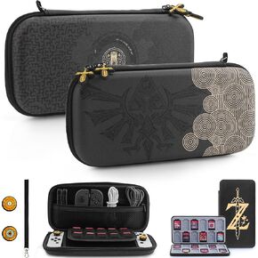 FUNDIARY Black Carrying Case Compatible with Nintendo Switch and Switch OLED, Protective Hard Travel Case Pouch for Zelda, Accessories Bundle with Zelda Game Card Case, Handle Strap and 2 Thumb Caps