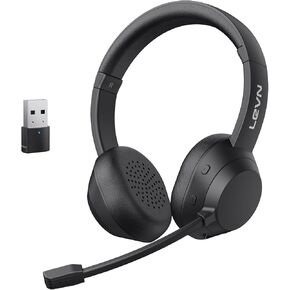 LEVN Wireless Headset, Bluetooth Headphones with Mic for Work(Noise Cancelling), 65 Hours Woktime & Mute Button,Wireless Headset for Work from Home/Office/Call Center/PC/Computer/Laptop/Teams