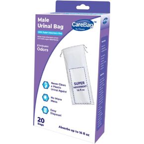 The Original Carebag Male Urinal Bag with Super Absorbent Pad, 60 Count (3 Boxes of 20) – Medical Grade, Disposable Travel Urinals – Plastic Urinal Bottle Bags for Bedside Emergency