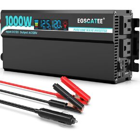 EGSCATEE 600W Pure Sine Wave Inverter - 12V DC إلى 110V / 120V AC محول طاقة السيارة مع 2 منافذ تيار متردد، 2 منافذ USB، شاشة LCD للسيارة والشاحنات والمنزل والمركبات والكمبيوتر المحمول
