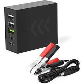 DC Converter with Battery Clip 12V 24V to 5V USB Type-C Step Down Converter Multi-Port Power Adapter