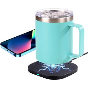 Self Heating Coffee Mug for Desk,Heated Coffee Mug with 15W Wireless Charger,Keep Coffee or Tea Hot About 55℃/131℉ (Army Green)