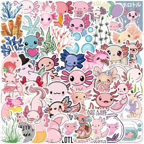Cute Axolotl Stickers Pack 50PCS, Kawaii Stickers for Water Bottles Laptop Phone Journaling Glueewee Vinyl Waterproof Stickers Gifts for Kids Teens Adults