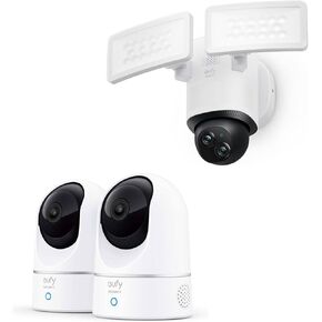eufy Security Indoor Cam E220 2-Cam Kit, 2K Security Indoor Camera Pan & Tilt Floodlight Camera E340 Wired, 360° Pan and Tilt, 24/7 Recording