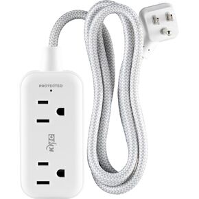 KMC 2-Outlet Mini Surge Protector Power Strip, 1 USB-C & 2 USB-A Ports, 245J Surge Protection, 5ft Braided Cord, 3-Prong Low-Profile Flat Plug, UL/ETL Certified, White