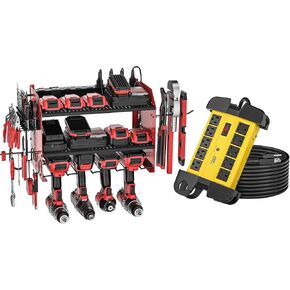 CRST 10-Outlet Heavy Duty Power Strip with 15FT Cord & Power Tool Organizer with 8-Outlet Charging Station, Perfect for Garage, Workshop