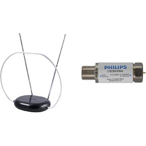 هوائي تلفزيوني داخلي في Philips Rabbit Ears ، هوائي Black & TV ، Filters 4G 5G LTE Sign